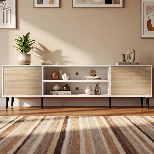 Main image of Mid-Century Modern TV Stand for 65-70 Inch TVs, 63 Inch Media Console with Storage, Entertainment Center with Push-Open Cabinets and Cable Management for Living Room (Oak, 63 Inches)