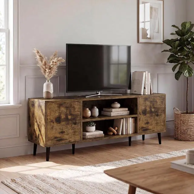 Main image of Mid-Century Modern TV Stand for 43-55 Inch TVs, 50 Inch Media Console with Storage, Entertainment Center with Push-Open Cabinets and Cable Management for Living Room (Rustic Brown, 50 Inches)
