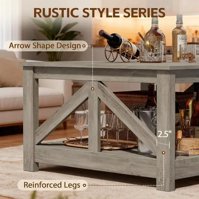Alt view image 4 of 7 - Square Coffee Table with Dual Storage Compartments, Modern Wood Cocktail Table for Living Room, Farmhouse Lounge & Office Reception (Gray Wash)
