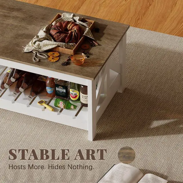 Alt view image 3 of 6 - 39 Farmhouse Coffee Table for Living Room, 2-Tier Modern Living Room Table with Storage Shelf, Rustic Rectangular Center Table Space Saving Home Furniture (Gray & White)