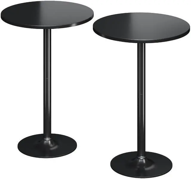 Main image of Round Bistro Pub Table Modern Style Metal Base MDF Top Cocktail Bar Table Counter Bar Height for Pub, Dining Room, Party (2, Full Black)