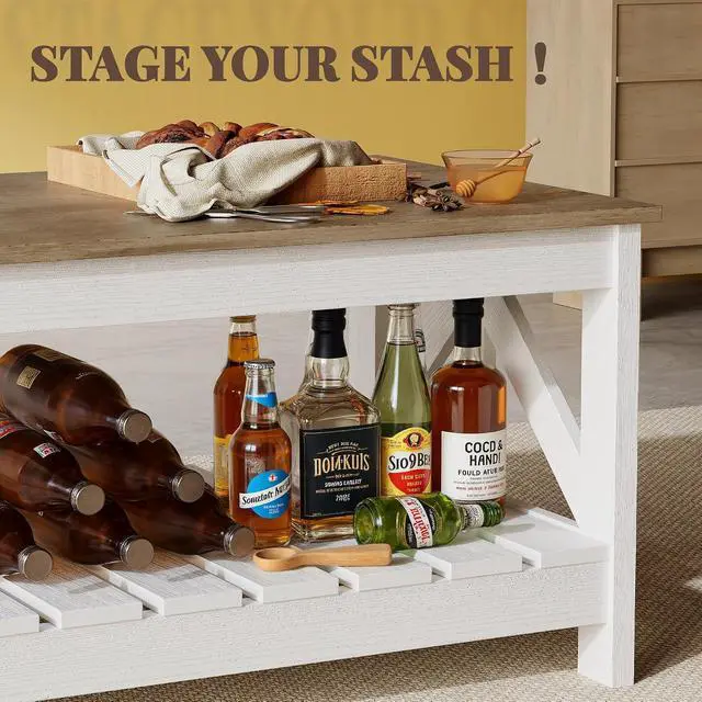 Alt view image 4 of 6 - 39 Farmhouse Coffee Table for Living Room, 2-Tier Modern Living Room Table with Storage Shelf, Rustic Rectangular Center Table Space Saving Home Furniture (Gray & White)