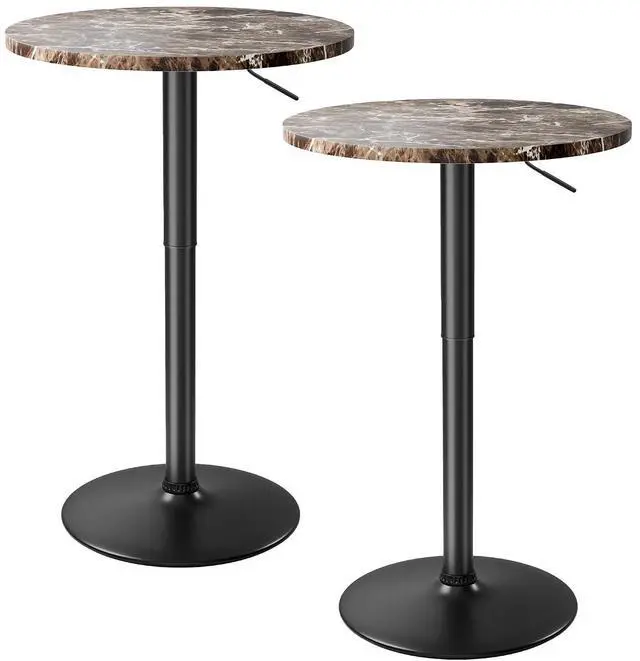 Main image of Bistro Pub Table Height Adjustable Round Bar Table 27.4-36 Inches, 360°Swivel Cocktail Table for Dining Room, Party, Café (2, Marble-Black)