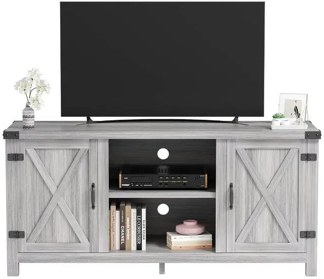Main image of TV Stand, 65 Inch TV Farmhouse Entertainment Center with Double Barn Doors and Storage Cabinets, Console TV Table Media for Living Room, Bedroom (Grey)