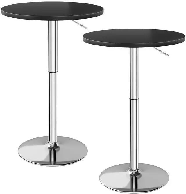 Main image of Bistro Pub Table Height Adjustable Round Bar Table 27.4-36 Inches, 360°Swivel Cocktail Table for Dining Room, Party, Café (2, Black-Silver)