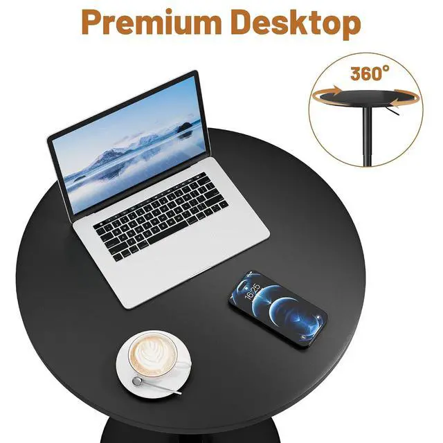 Alt view image 7 of 7 - Round Bistro Pub Table 23.6 Inch Height Adjustable 360° Swivel Bar Table Metal Base for Pub, Dining Room, Party (2, Full Black)