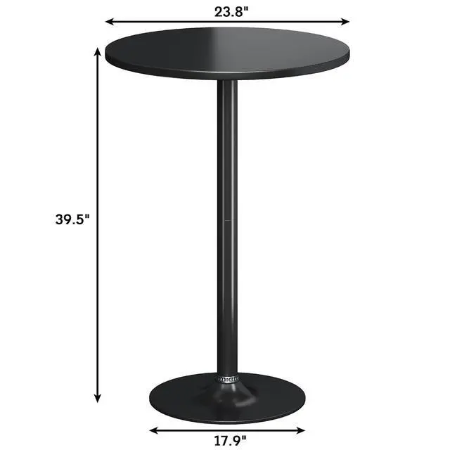 Alt view image 3 of 7 - Round Bistro Pub Table Modern Style Metal Base MDF Top Cocktail Bar Table Counter Bar Height for Pub, Dining Room, Party (1, Full Black)