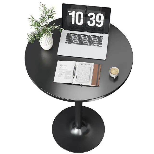 Alt view image 4 of 7 - Round Bistro Pub Table Modern Style Metal Base MDF Top Cocktail Bar Table Counter Bar Height for Pub, Dining Room, Party (1, Full Black)