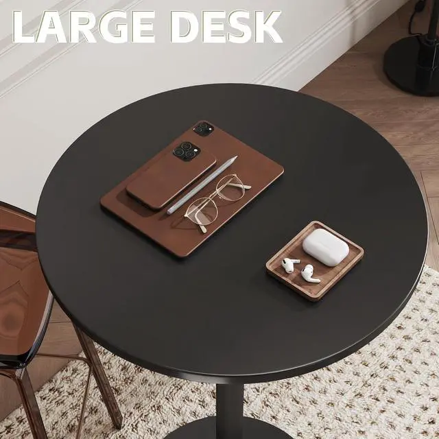 Alt view image 7 of 7 - Round Bistro Pub Table Modern Style Metal Base MDF Top Cocktail Bar Table Counter Bar Height for Pub, Dining Room, Party (1, Full Black)