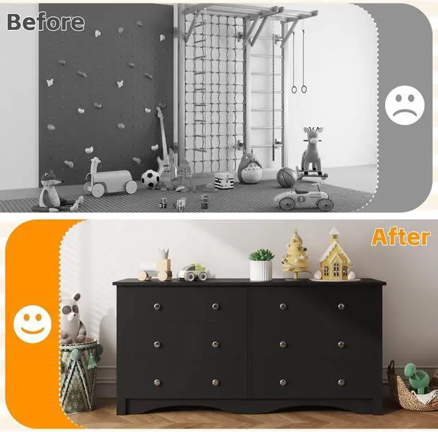 Alt view image 6 of 7 - 6 Wood Drawers Dresser for Bedroom, Double Dresser for TV up to 65 inch, TV Stand Storage Chest of Drawers for Living Room Hallway Entryway (Black)
