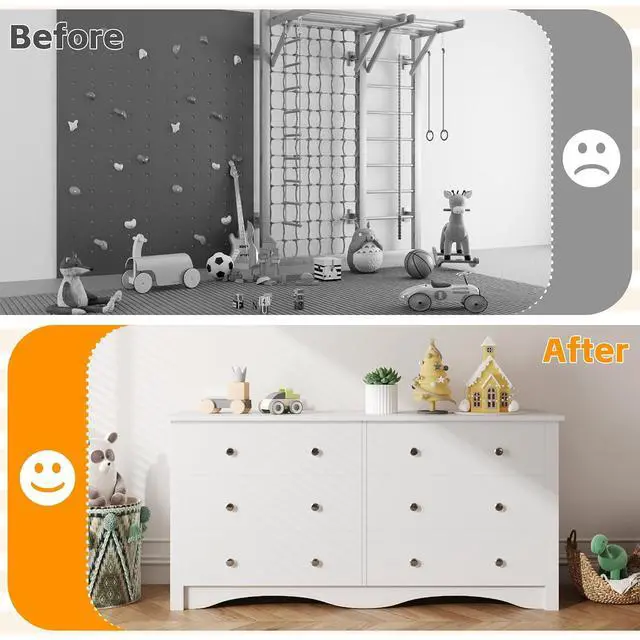 Alt view image 7 of 7 - 6 Wood Drawers Dresser for Bedroom, Double Dresser for TV up to 65 inch, TV Stand Storage Chest of Drawers for Living Room Hallway Entryway (White)