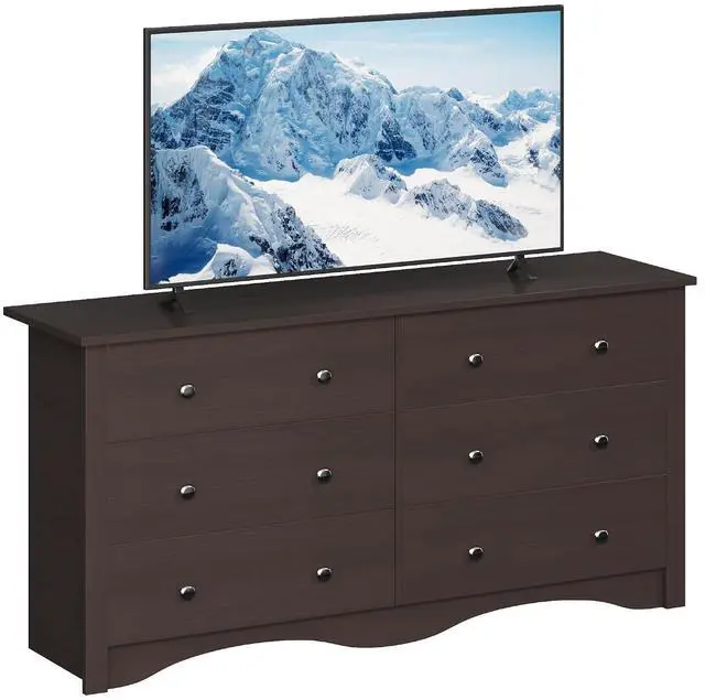 Main image of 6 Wood Drawers Dresser for Bedroom, Double Dresser for TV up to 65 inch, TV Stand Storage Chest of Drawers for Living Room Hallway Entryway (Brown)