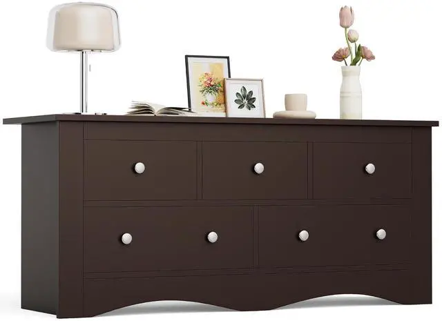 Main image of Dresser for Bedroom, 5 Wood Dresser, Chest of Drawers, for TV up to 65 inch, TV Stand Storage Chest of Drawers for Hallway Entryway (Brown)