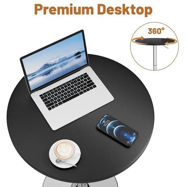 Alt view image 7 of 7 - Round Bistro Pub Table 23.6 Inch Height Adjustable 360° Swivel Bar Table Metal Base for Pub, Dining Room, Party (2, Black-Silver)