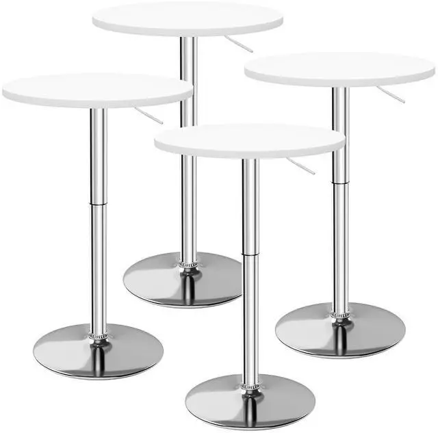Main image of Round Bistro Pub Table 23.6 Inch Height Adjustable 360° Swivel Bar Table Metal Base for Pub, Dining Room, Party (4, White-Silver)