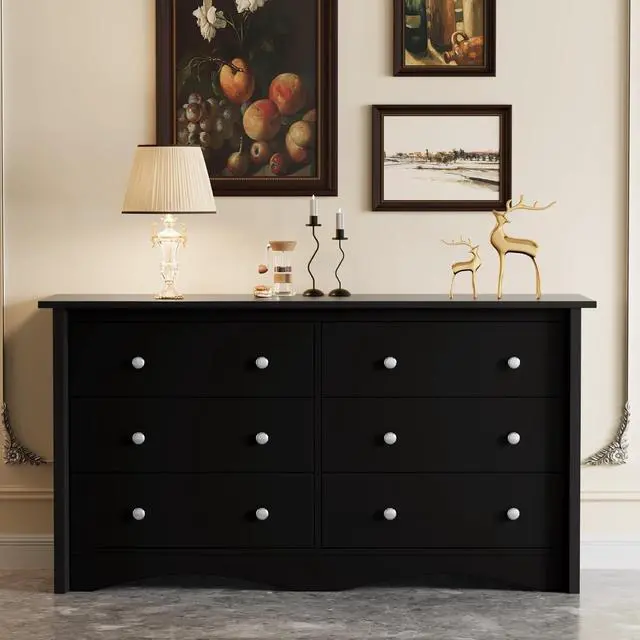 Alt view image 2 of 7 - Dresser for Bedroom, 6 Wood Dresser, Chest of Drawers, for TV up to 65 inch, TV Stand Storage Chest of Drawers for Hallway Entryway (Black)