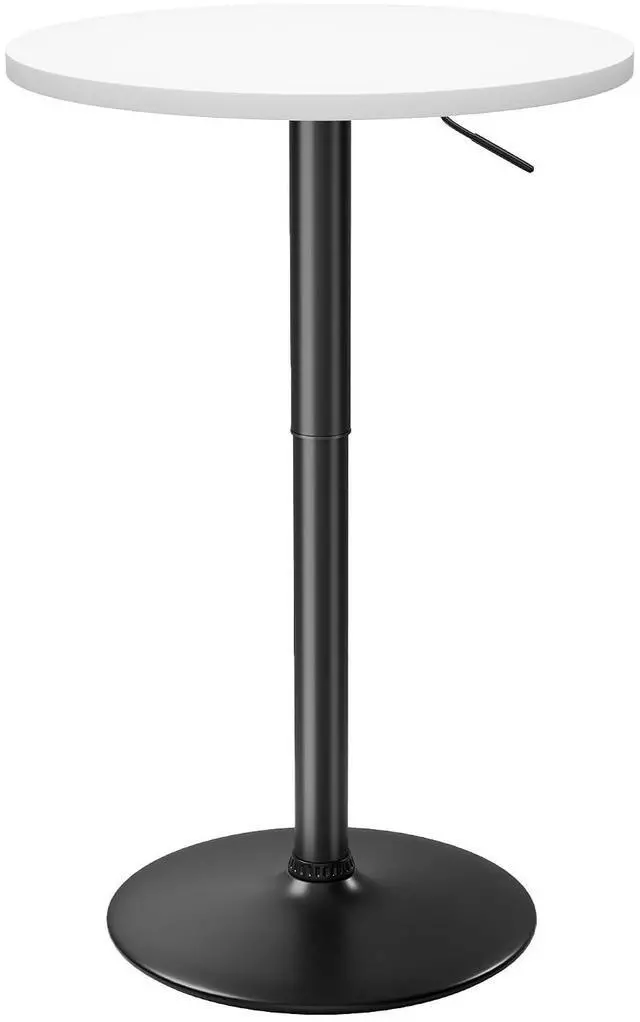 Main image of Round Bistro Pub Table 23.6 Inch Height Adjustable 360° Swivel Bar Table Metal Base for Pub, Dining Room, Party (1, White-Black)