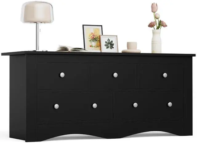 Main image of Dresser for Bedroom, 5 Wood Dresser, Chest of Drawers, for TV up to 65 inch, TV Stand Storage Chest of Drawers for Hallway Entryway (Black)