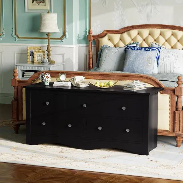 Alt view image 2 of 7 - Dresser for Bedroom, 5 Wood Dresser, Chest of Drawers, for TV up to 65 inch, TV Stand Storage Chest of Drawers for Hallway Entryway (Black)