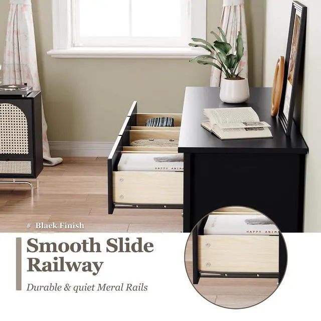 Alt view image 4 of 7 - Dresser for Bedroom, 5 Wood Dresser, Chest of Drawers, for TV up to 65 inch, TV Stand Storage Chest of Drawers for Hallway Entryway (Black)