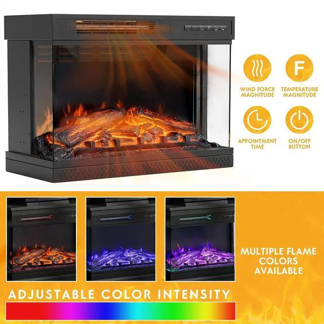 Alt view image 4 of 7 - Fireplace TV Stand for TVs up to 65'', 3-Sided Glass Media Entertainment Center Console Table with Cabniet Storage Adjustable Flame LED Color for Living Room (Black)