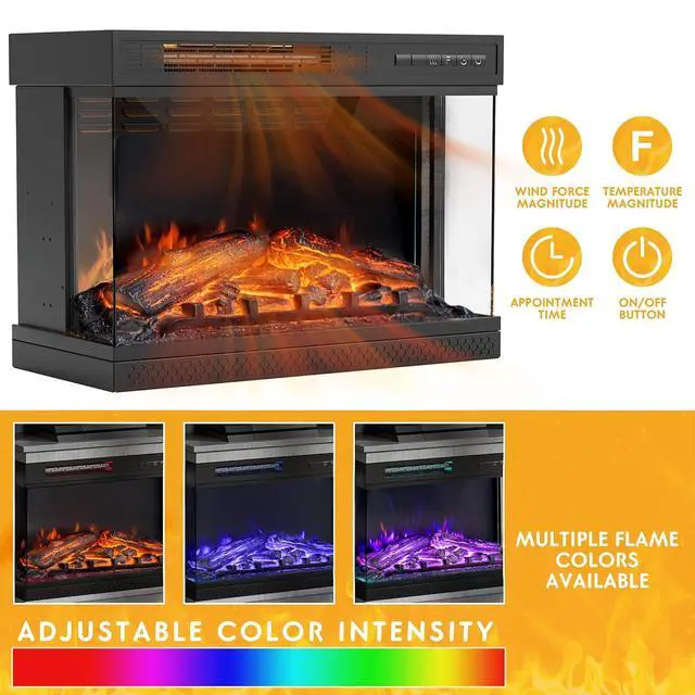 Alt view image 4 of 7 - Fireplace TV Stand for TVs up to 65'', 3-Sided Glass Media Entertainment Center Console Table with Cabniet Storage Adjustable Flame LED Color for Living Room (Wash Grey)