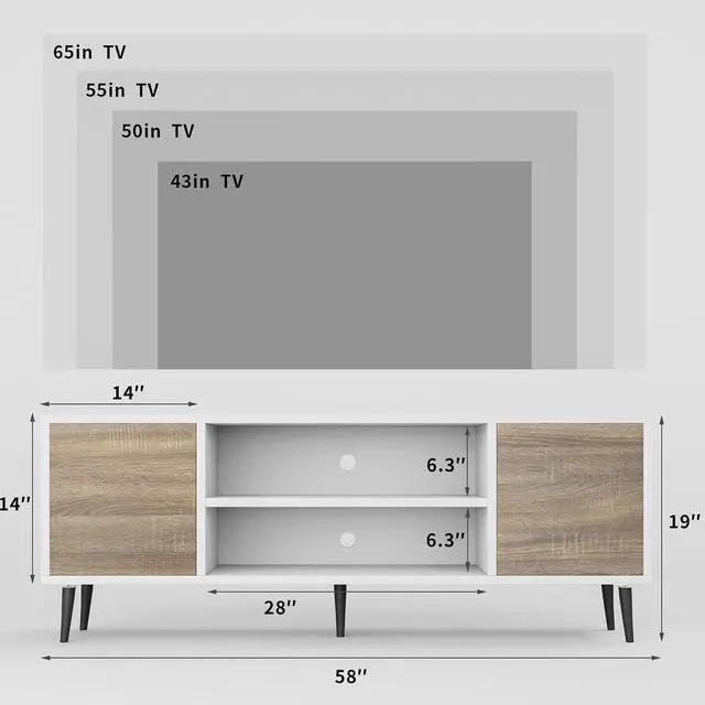 Alt view image 4 of 7 - TV Stand for 65 Inch TV, Mid Century Modern TV Stand, Entertainment Center with Storage Cabinet and Open Shelves, TV Console Table Media Cabinet for Living Room, and Bedroom (Oak)