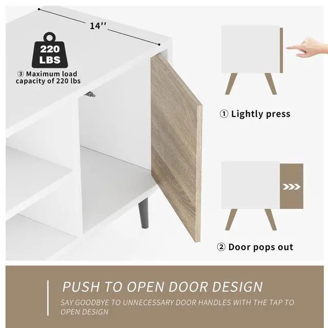 Alt view image 5 of 7 - TV Stand for 65 Inch TV, Mid Century Modern TV Stand, Entertainment Center with Storage Cabinet and Open Shelves, TV Console Table Media Cabinet for Living Room, and Bedroom (Oak)