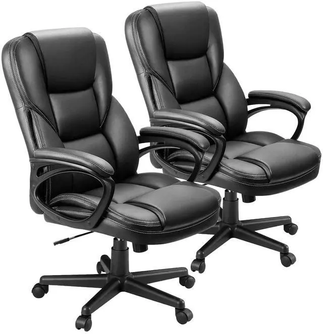 Main image of Office Executive Chair High Back Adjustable Managerial Home Desk Chair, Swivel Computer PU Leather Chair with Lumbar Support (2, Black)