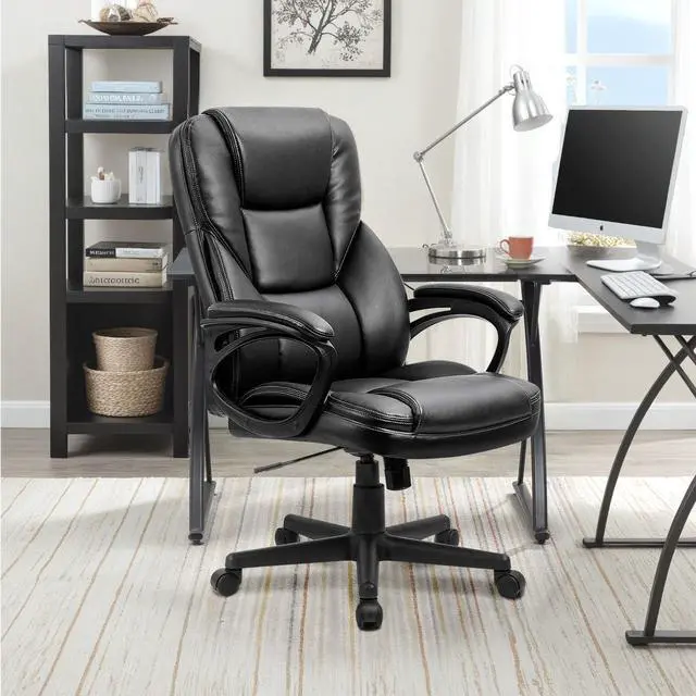 Alt view image 2 of 7 - Office Executive Chair High Back Adjustable Managerial Home Desk Chair, Swivel Computer PU Leather Chair with Lumbar Support (2, Black)