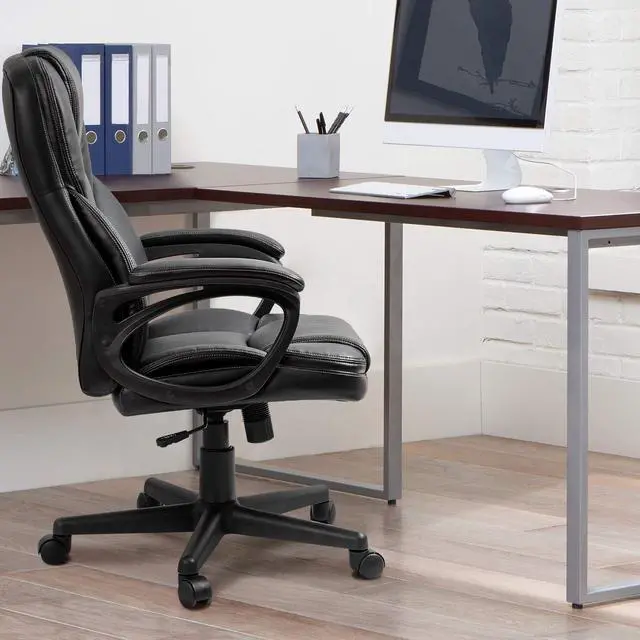 Alt view image 7 of 7 - Office Executive Chair High Back Adjustable Managerial Home Desk Chair, Swivel Computer PU Leather Chair with Lumbar Support (2, Black)