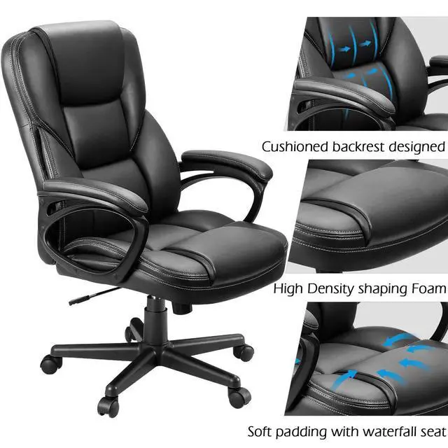 Alt view image 5 of 7 - Office Executive Chair High Back Adjustable Managerial Home Desk Chair, Swivel Computer PU Leather Chair with Lumbar Support (2, Black)