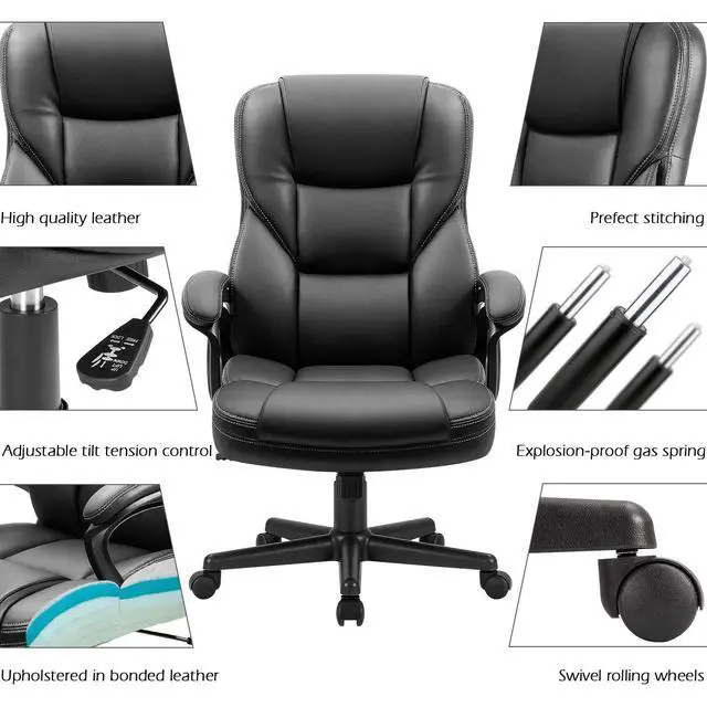 Alt view image 6 of 7 - Office Executive Chair High Back Adjustable Managerial Home Desk Chair, Swivel Computer PU Leather Chair with Lumbar Support (2, Black)