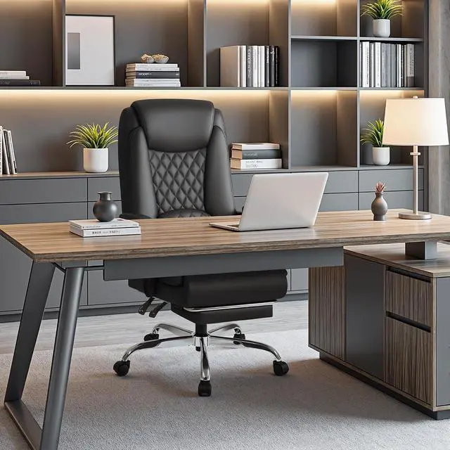 Alt view image 2 of 7 - Executive Home Office Chair with Lumbar Support,400lbs Adjustable Ergonomic High Back Office Chair Reclining Managerial Chair for Home Office (Black)
