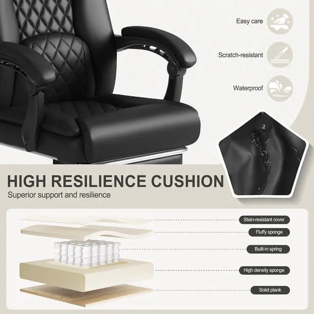 Alt view image 5 of 7 - Executive Home Office Chair with Lumbar Support,400lbs Adjustable Ergonomic High Back Office Chair Reclining Managerial Chair for Home Office (Black)