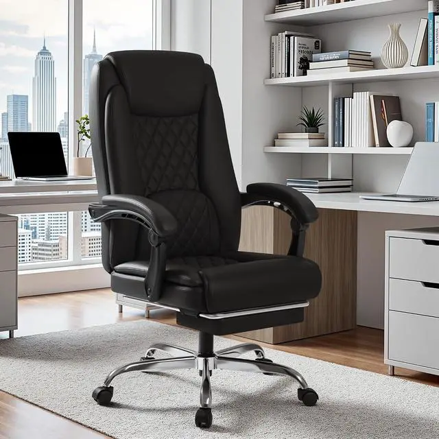 Alt view image 6 of 7 - Executive Home Office Chair with Lumbar Support,400lbs Adjustable Ergonomic High Back Office Chair Reclining Managerial Chair for Home Office (Black)