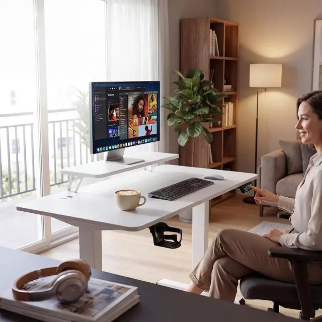 Alt view image 2 of 7 - Electric Standing Desk, 47 x 24 Inches Sit Stand up Desk, Sit Stand Height Adjustable Home Office Desk with Monitor Stand (White, 47)