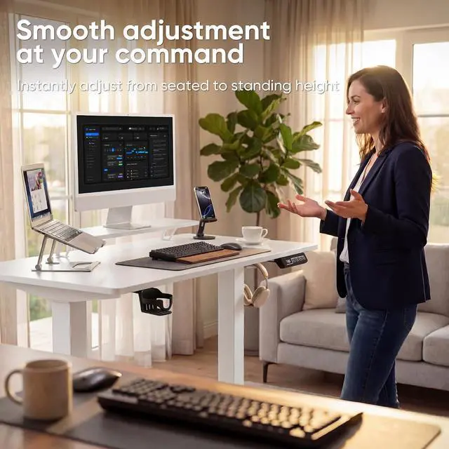 Alt view image 7 of 7 - Electric Standing Desk, 47 x 24 Inches Sit Stand up Desk, Sit Stand Height Adjustable Home Office Desk with Monitor Stand (White, 47)