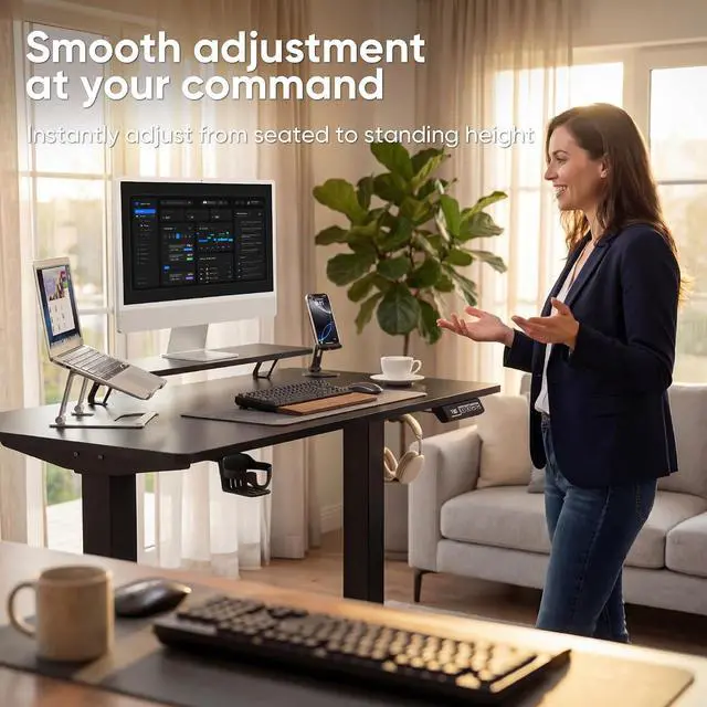 Alt view image 7 of 7 - Electric Standing Desk, 47 x 24 Inches Sit Stand up Desk, Sit Stand Height Adjustable Home Office Desk with Monitor Stand (Black, 47)