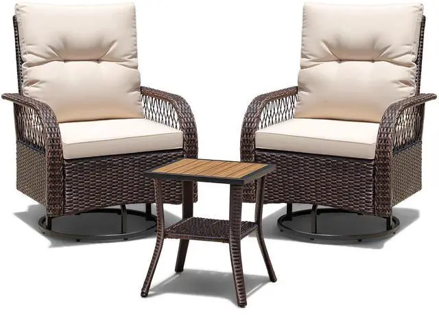 Main image of Patio Furniture Set Outdoor 3 Pieces Wicker Swivel Rocking Chairs Set of 2 with Coffee Table, Patio Conversation Set for Porch, Balcony, Deck, Garden (Brown)