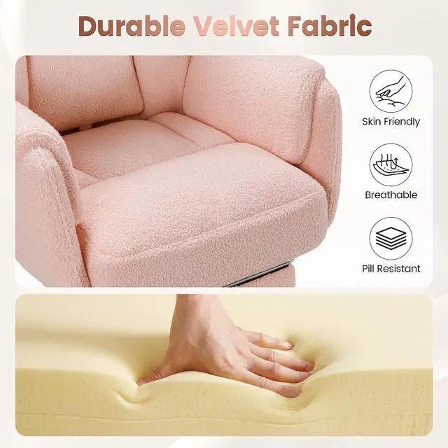Alt view image 6 of 7 - Big and Tall Gaming Chair, Ergonomic Office Chair with footrest, 180°Flip Armrests Gaming Chair Criss Cross Legged, Wide Seat Reclining Vanity Chair (Teddy Fabric, Pink)