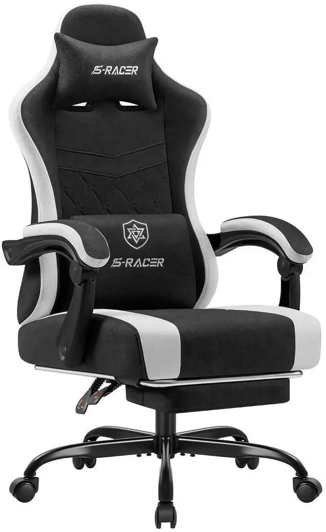 Main image of Gaming Chair with Massage & Footrest, Ergonomic Computer Office Chair, High-Back Racing Style Reclining Chair with Adjustable Lumbar Support, Breathable Tech Fabric for Adults (Black)