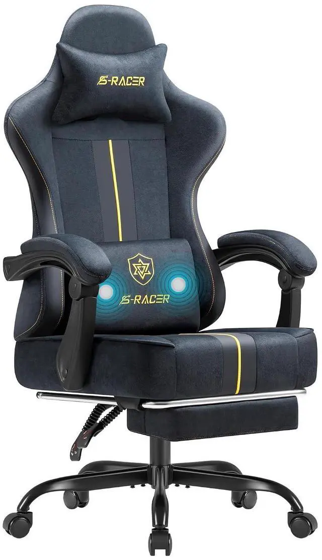 Main image of Gaming Chair with Massage & Footrest, Ergonomic Computer Office Chair, High-Back Racing Style Reclining Chair with Adjustable Lumbar Support, Breathable Tech Fabric for Adults (Dark Black)
