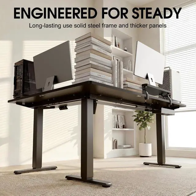 Alt view image 3 of 7 - 63 x 47 Inch L Shaped Standing Desk with 2 Preset Heights, Electric Height Adjustable Computer Desk, Corner Sit Stand Desk for Home Office, 2 Hooks & Feet Balance (Black, 63 x 47 Inch)