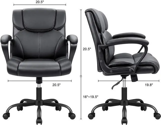 Alt view image 3 of 7 - Mid Back Executive Office Chair Swivel Computer Task Chair with Armrests,Ergonomic Leather-Padded Desk Chair with Lumbar Support