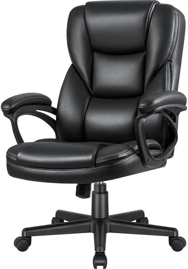 Main image of Executive Office Chair High Back Managerial Home Desk Chair, Adjustable Swivel Computer PU Leather Chair with Lumbar Support (Black)
