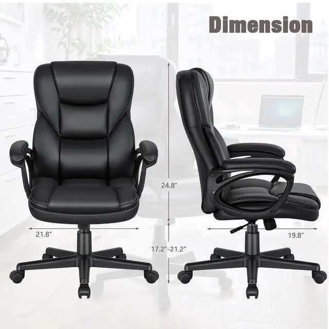 Alt view image 3 of 7 - Executive Office Chair High Back Managerial Home Desk Chair, Adjustable Swivel Computer PU Leather Chair with Lumbar Support (Black)