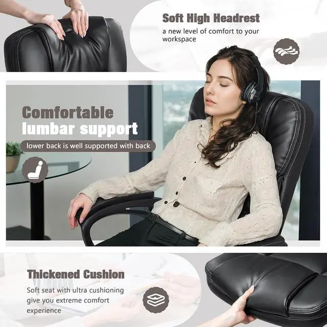 Alt view image 4 of 7 - Executive Office Chair High Back Managerial Home Desk Chair, Adjustable Swivel Computer PU Leather Chair with Lumbar Support (Black)