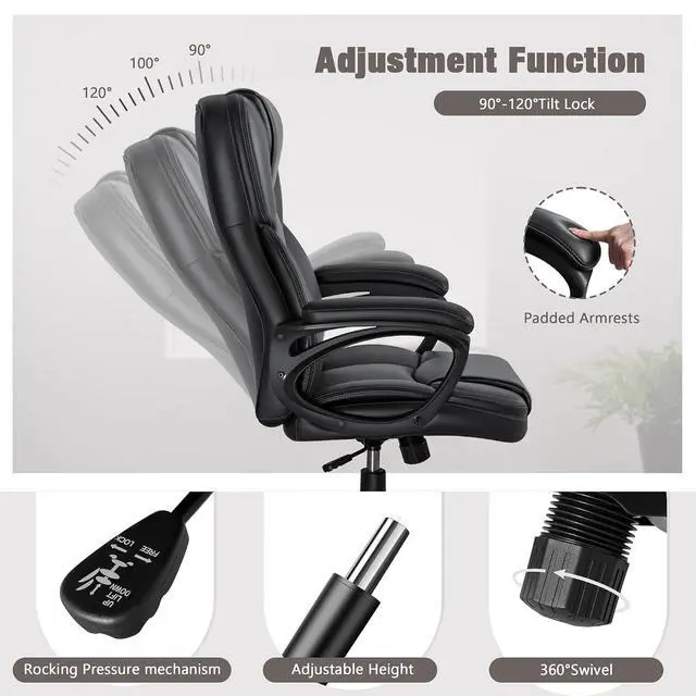 Alt view image 5 of 7 - Executive Office Chair High Back Managerial Home Desk Chair, Adjustable Swivel Computer PU Leather Chair with Lumbar Support (Black)