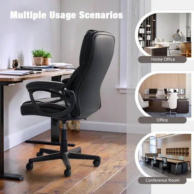Alt view image 6 of 7 - Executive Office Chair High Back Managerial Home Desk Chair, Adjustable Swivel Computer PU Leather Chair with Lumbar Support (Black)